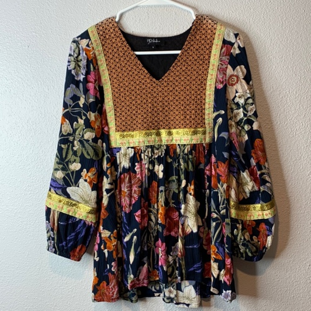 Anthropologie RD + Koko Floral & Embroidered Peasant Blouse sz S